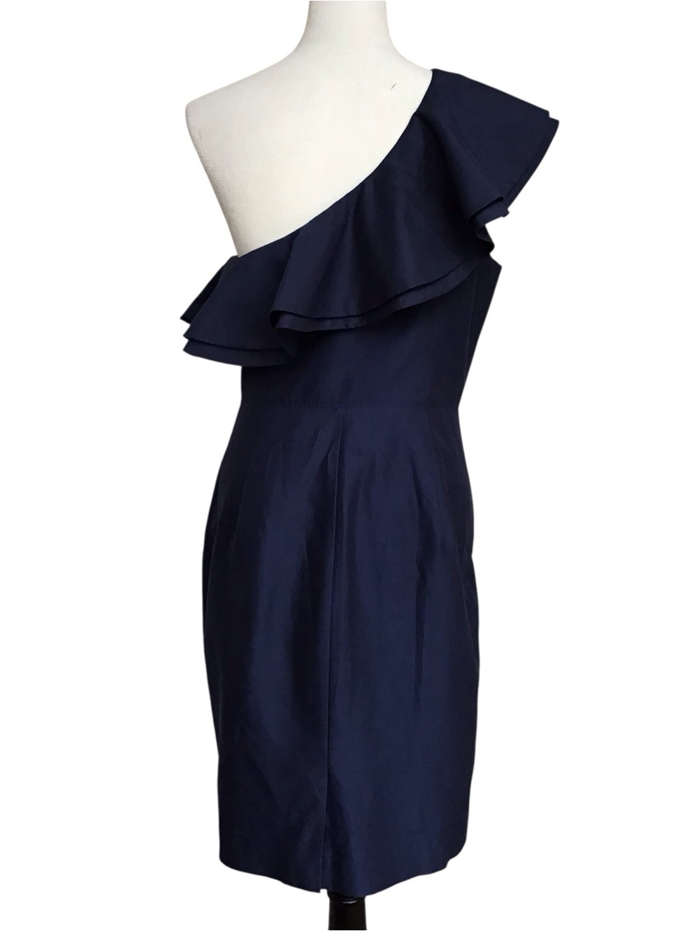 J Crew Navy Blue Silk Blend One Shoulder Ruffle Dress NEW - Picture 4 of 5